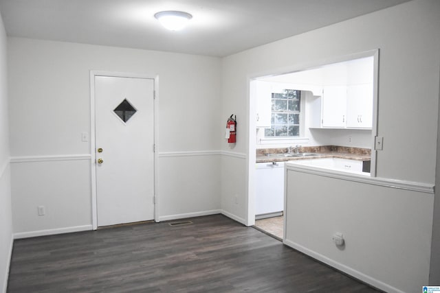 washroom featuring dark hardwood / wood-style flooring and sink