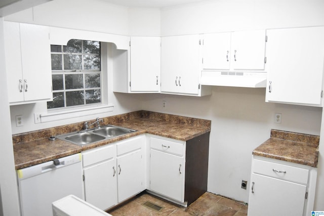 kitchen featuring white cabinets, dishwasher, and sink