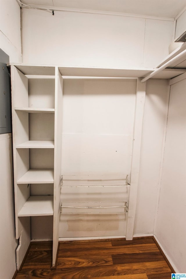 walk in closet featuring dark wood-type flooring