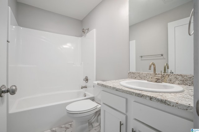 full bathroom featuring vanity,  shower combination, and toilet