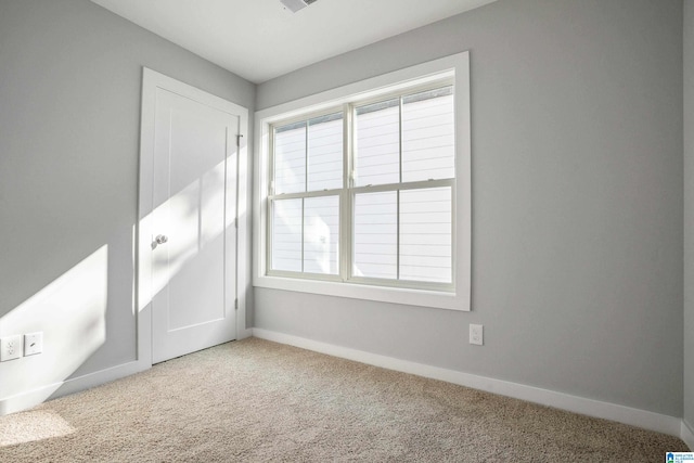 spare room featuring light carpet