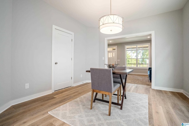 dining area with light hardwood / wood-style floors