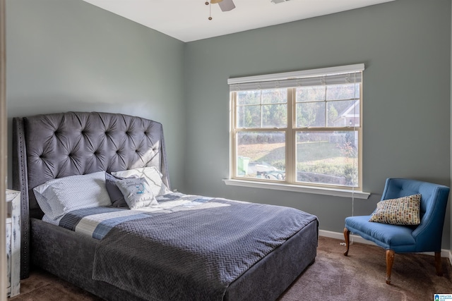 bedroom with carpet floors and ceiling fan