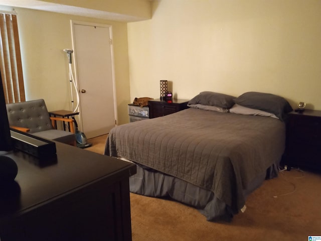 bedroom with light carpet