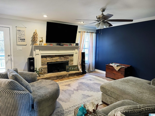 bedroom featuring hardwood / wood-style floors, crown molding, and multiple windows