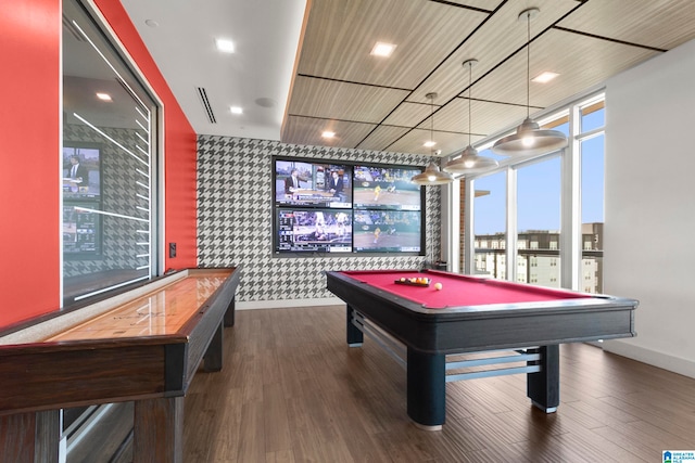 recreation room featuring dark wood-type flooring and billiards