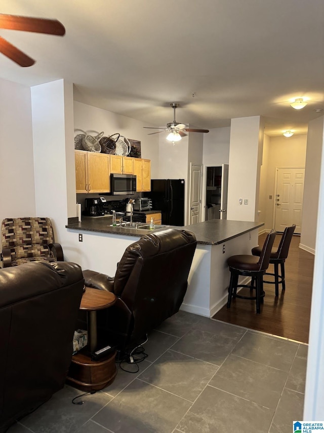 401 S 20th St Unit 101, Birmingham, AL 35233 - living area featuring a ceiling fan and dark tile patterned floors