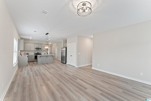 unfurnished living room with light hardwood / wood-style flooring