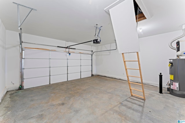 garage with a garage door opener and gas water heater