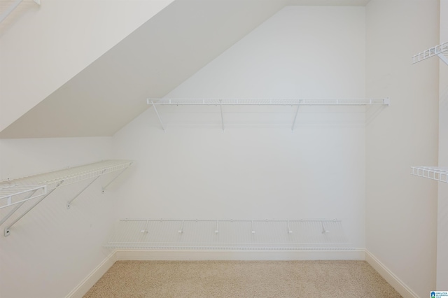 spacious closet featuring carpet and lofted ceiling