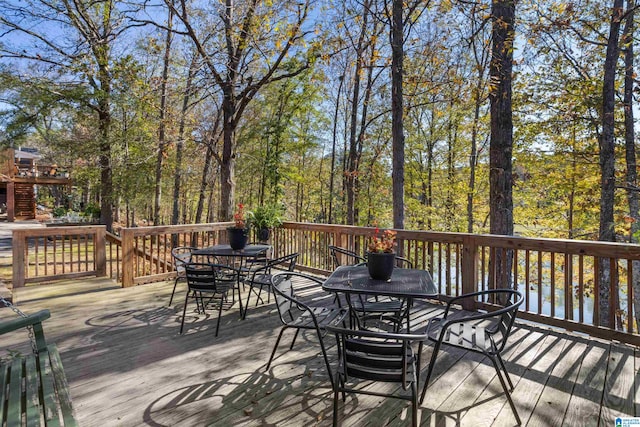 wooden deck featuring a water view