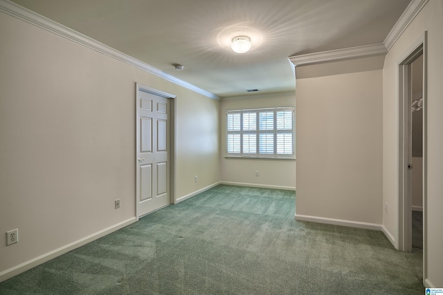 unfurnished bedroom with carpet and crown molding