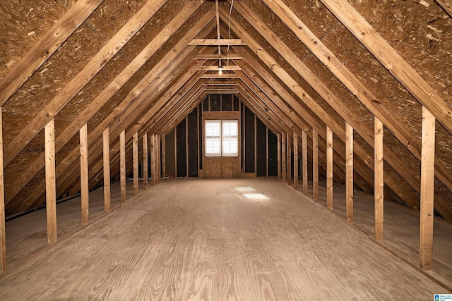 view of unfinished attic