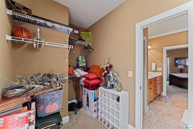 interior space featuring light tile patterned flooring