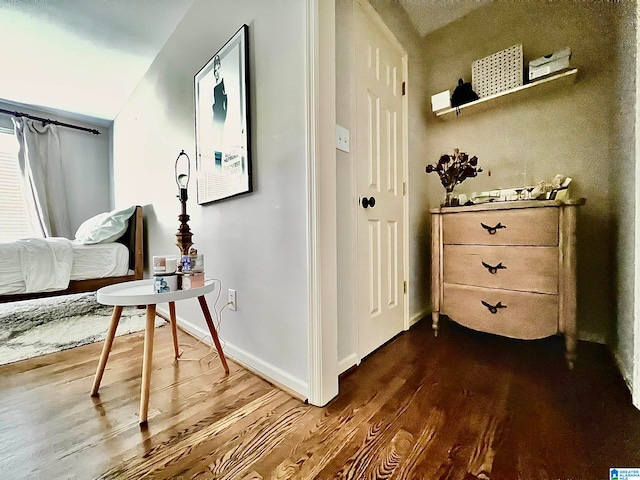 hallway featuring dark hardwood / wood-style flooring