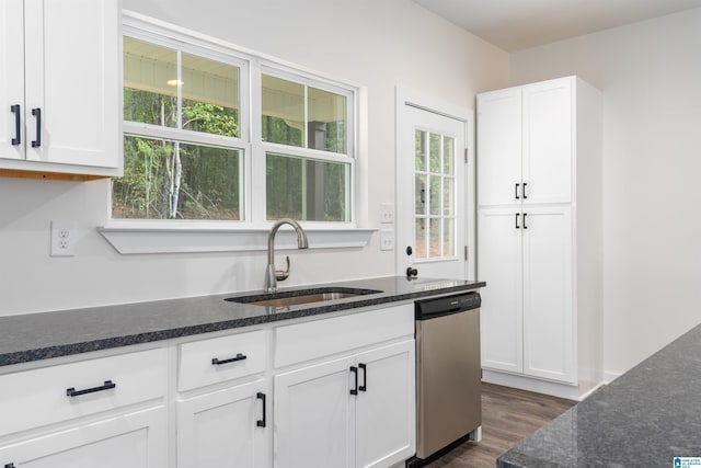 kitchen with white cabinets, dishwasher, plenty of natural light, and sink