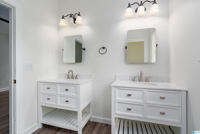 bathroom featuring vanity and wood-type flooring