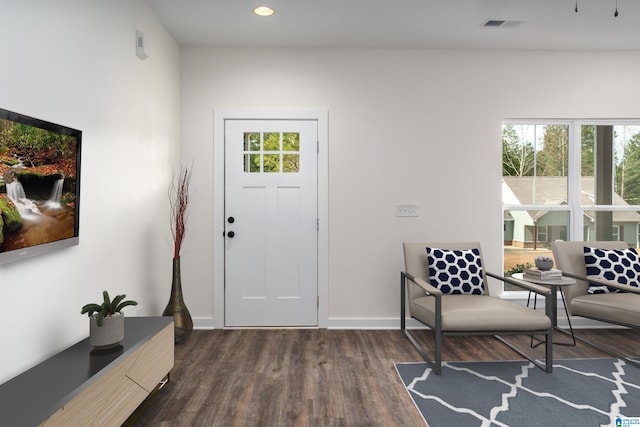 foyer entrance with dark hardwood / wood-style flooring