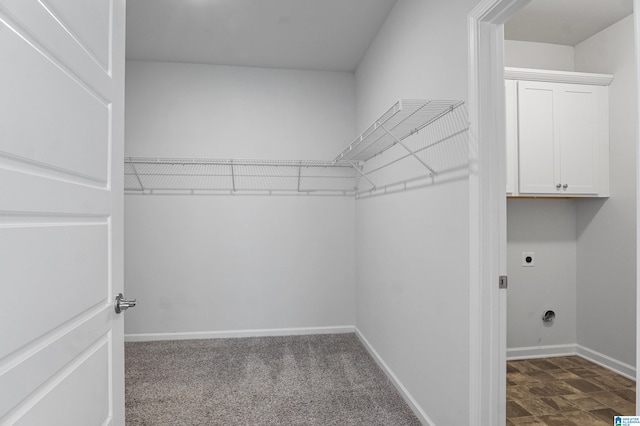 spacious closet with dark carpet