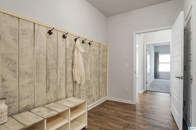 mudroom featuring dark hardwood / wood-style flooring