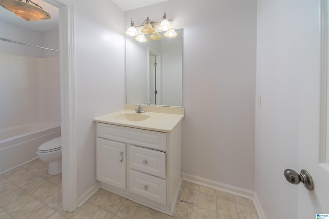 full bathroom featuring vanity, shower / bathtub combination, and toilet