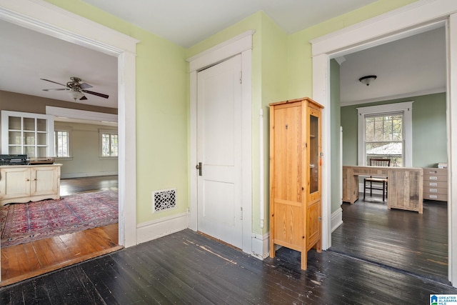 hallway with dark wood-type flooring