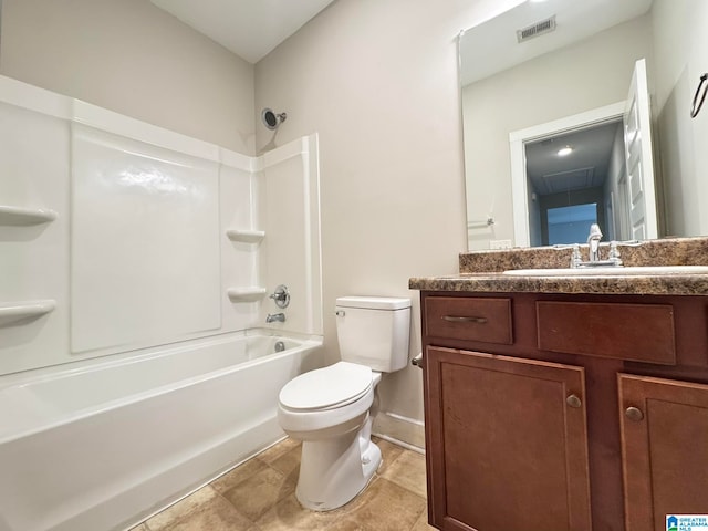 full bathroom with shower / tub combination, vanity, and toilet