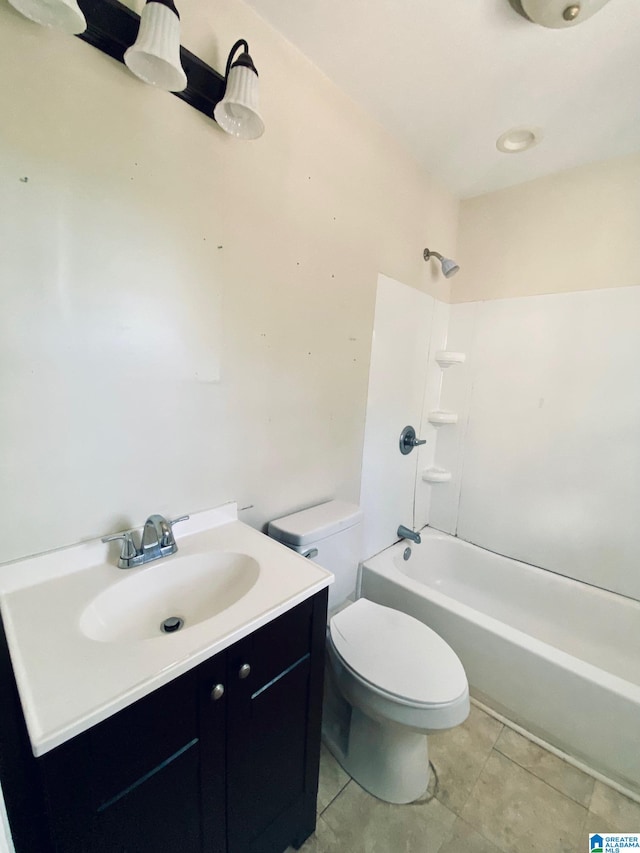 full bathroom featuring vanity, tile patterned flooring, shower / bathing tub combination, and toilet