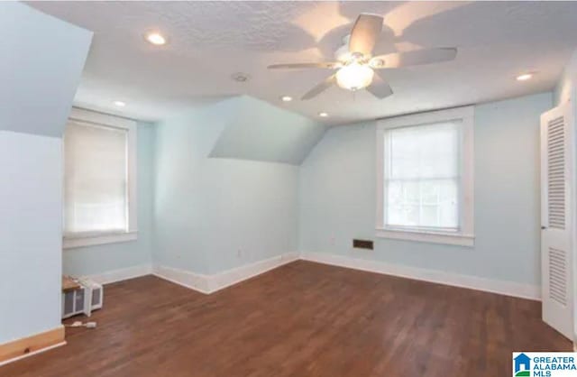 718 Blue Ridge Dr, Anniston, AL 36207 - bonus room with wood finished floors, baseboards, a ceiling fan, vaulted ceiling, and recessed lighting