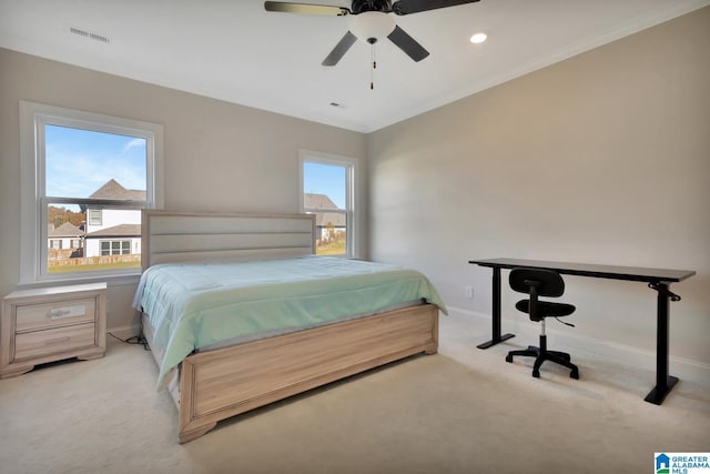 1114 Eagle Nest Cir, Birmingham, AL 35242 - bedroom featuring carpet, baseboards, ceiling fan, crown molding, and recessed lighting