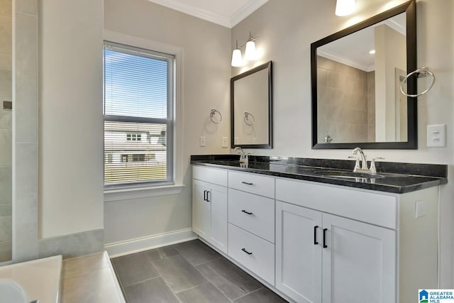 1114 Eagle Nest Cir, Birmingham, AL 35242 - full bath with crown molding, baseboards, double vanity, a tub, and tile patterned floors