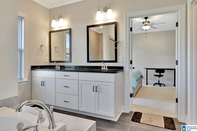 1114 Eagle Nest Cir, Birmingham, AL 35242 - ensuite bathroom with a ceiling fan, double vanity, crown molding, and a bath