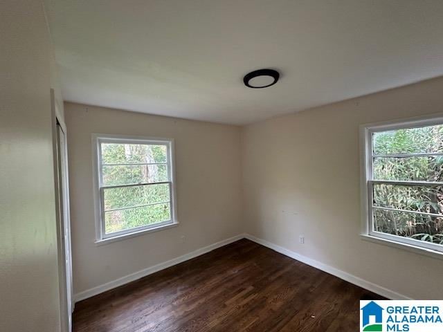 spare room with dark wood-type flooring