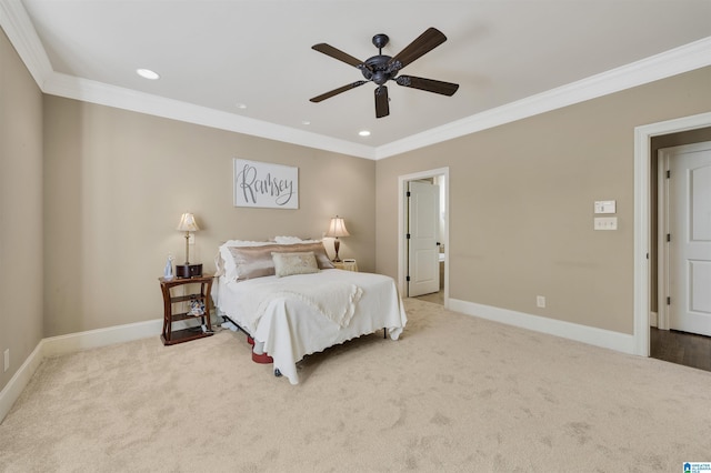 2399 Huntington Glen Dr, Homewood, AL 35226 - bedroom featuring ornamental molding, carpet, recessed lighting, baseboards, and ceiling fan