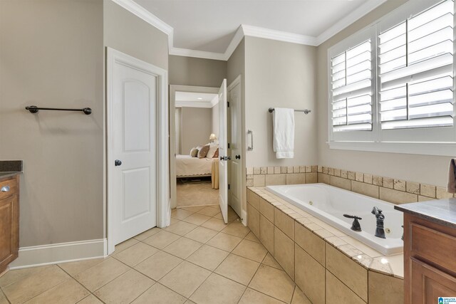 2399 Huntington Glen Dr, Homewood, AL 35226 - ensuite bathroom with a garden tub, crown molding, vanity, and tile patterned flooring