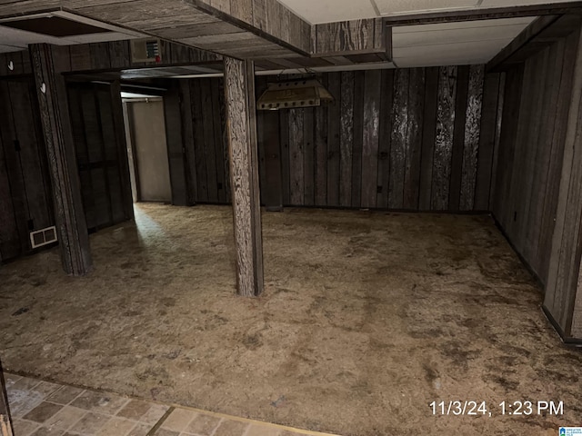 basement with wood walls