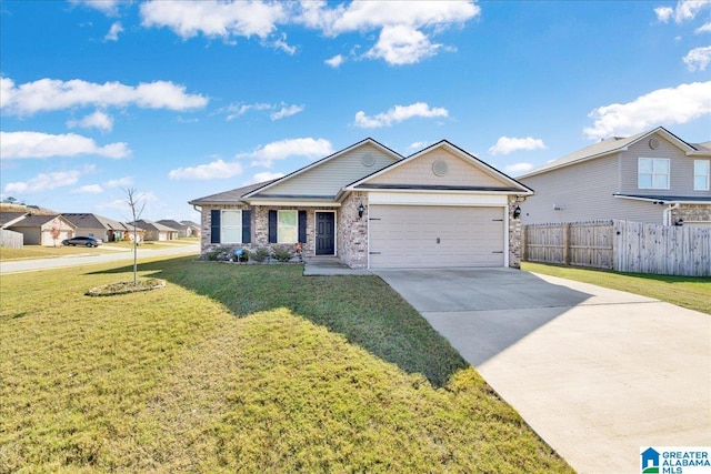 view of front of property with a garage and a front lawn