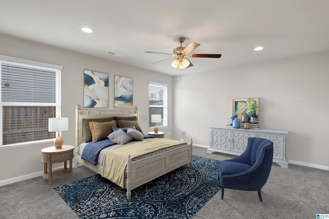 bedroom with carpet flooring and ceiling fan