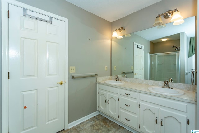 bathroom featuring vanity and walk in shower