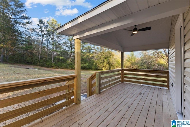 wooden deck with ceiling fan