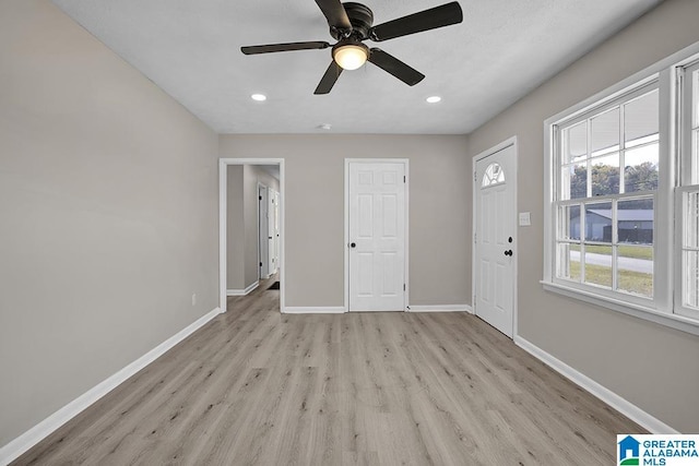 6129 Spruce Dr, Anniston, AL 36206 - entryway featuring light wood-type flooring, baseboards, ceiling fan, and recessed lighting