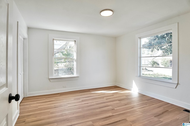 empty room with a wealth of natural light and light hardwood / wood-style floors