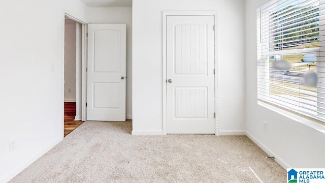 unfurnished bedroom featuring carpet and a closet