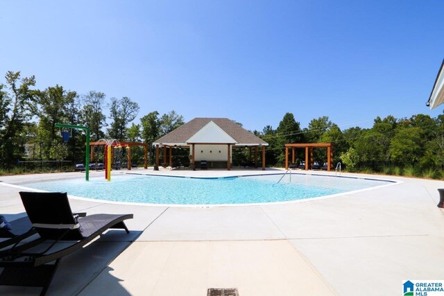 view of pool featuring a patio