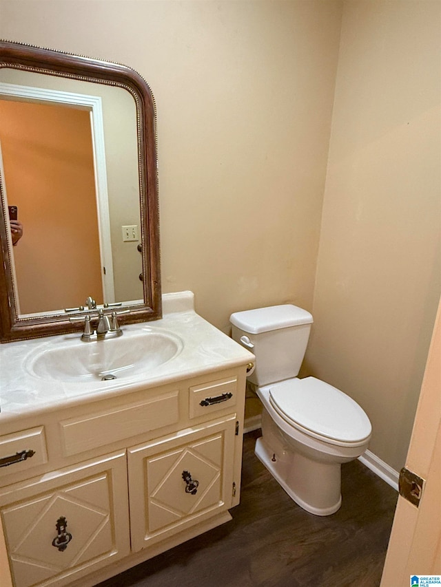 bathroom featuring vanity, toilet, and wood-type flooring