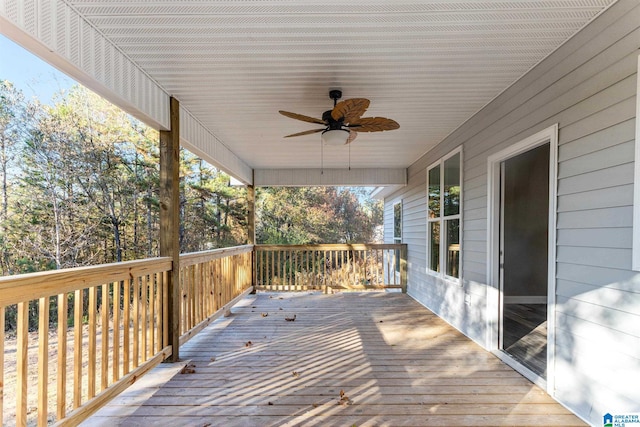 wooden deck with ceiling fan