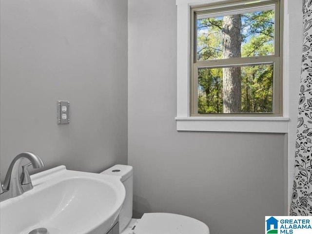 bathroom with sink, plenty of natural light, and toilet