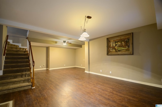 basement featuring dark wood-type flooring