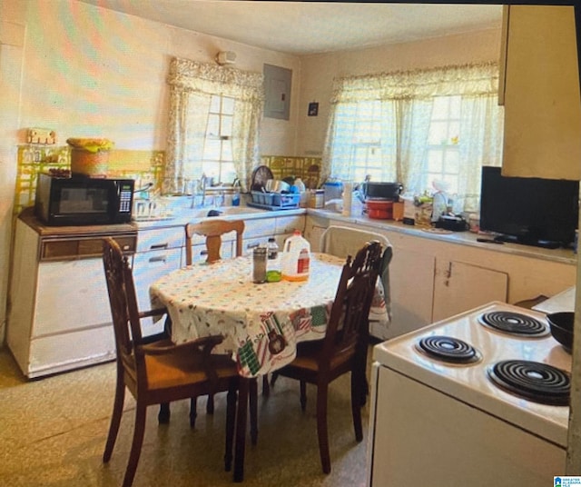 kitchen featuring sink, a wealth of natural light, and white range with electric cooktop