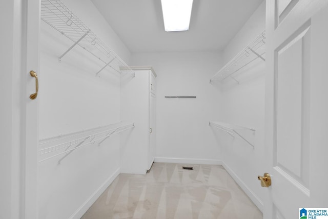 spacious closet with light colored carpet